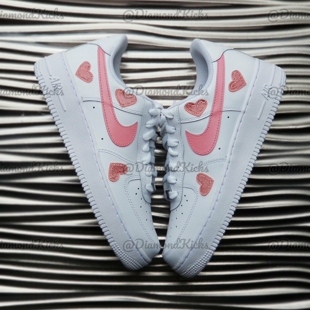 Custom Nike Air Force 1 Custom Hearts White Pink - Picture 3 of 7